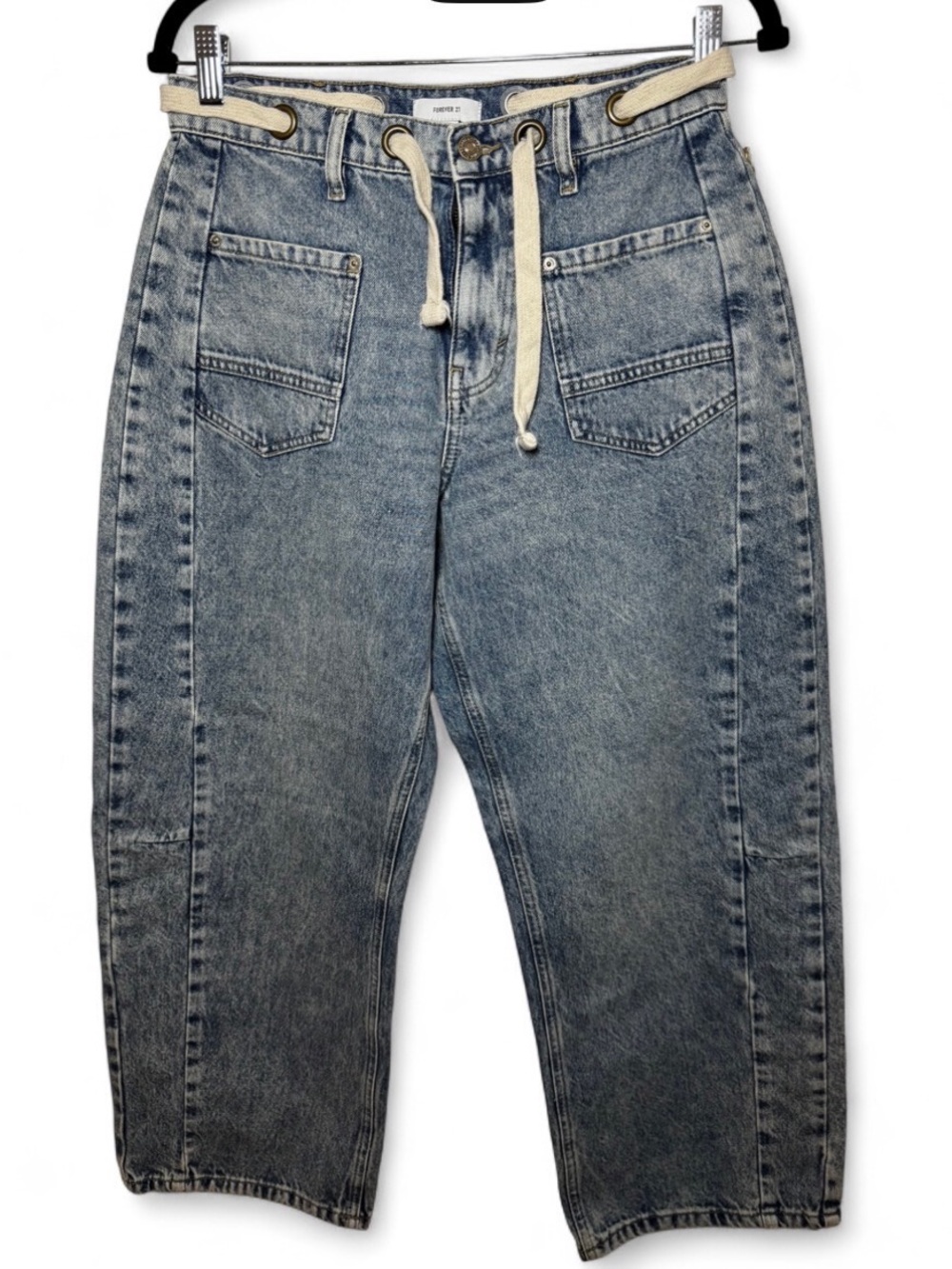 Forever 21 Barrel Fit Acid Wash Drawstring Carpenter Jeans Blue Size 28